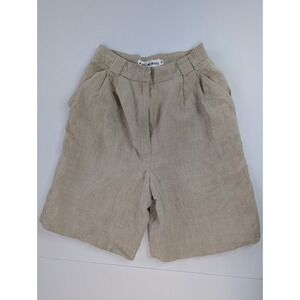 Vintage 90s Linen Pleated Shorts Womens 10 High Waisted Oatmeal Neutral Minimal